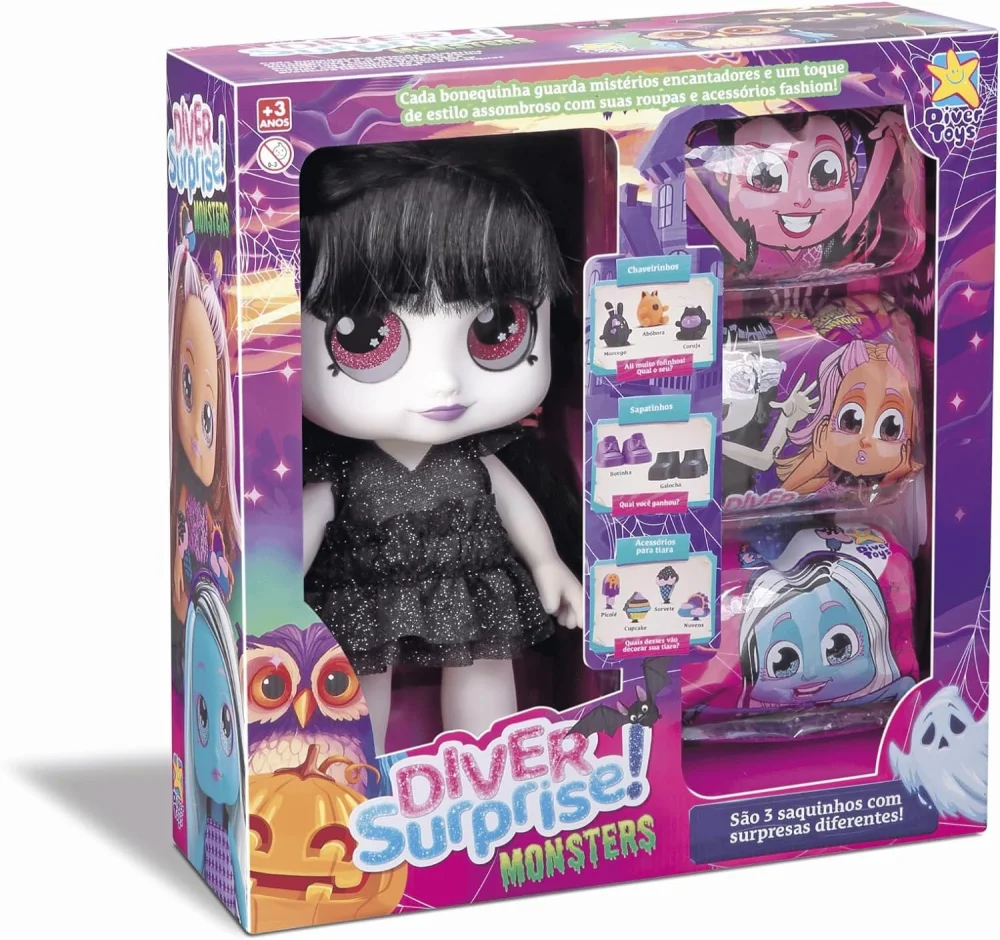 Brinquedos - Boneca Diver Surprise Monster Wandinha - Assombrosa